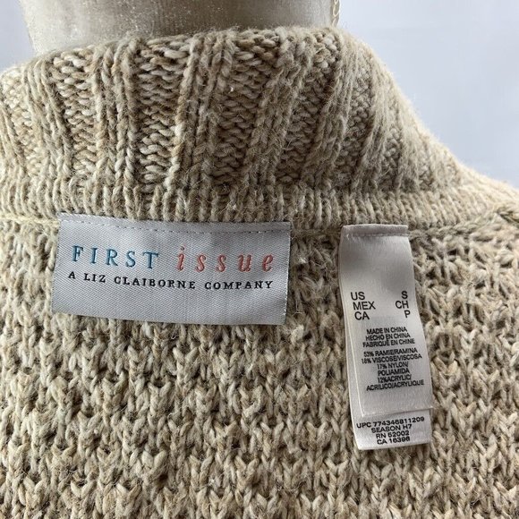 Color Block Turned Down Collar Fringed Cardigan Sweater Button Front Tan Brown S - Picture 7 of 8